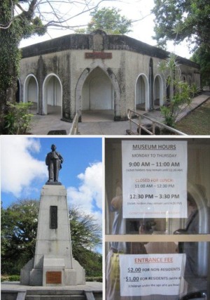 北マリアナ諸島博物館、松江春次の銅像、博物館ドアの掲示